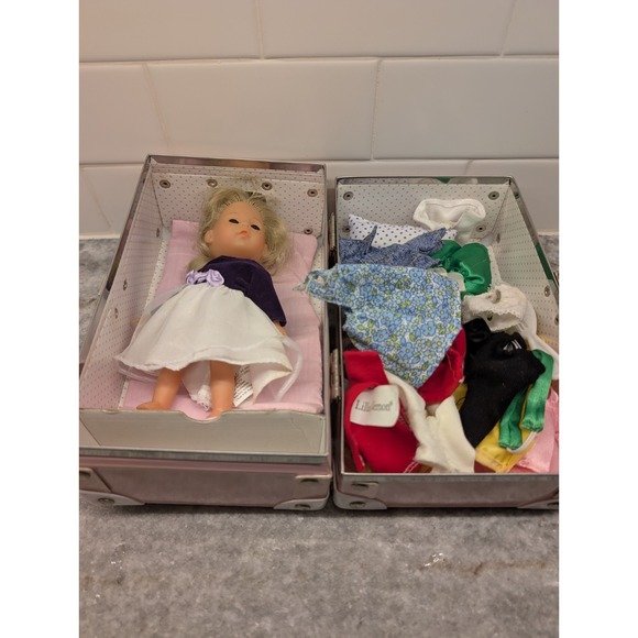 Lillian Vernon 7" Mini Blonde Doll & Trunk Clothes and Accessories Lot *Vinyl - Picture 1 of 16